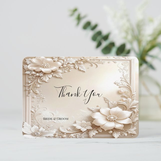 Tarjeta De Agradecimiento Ivory Flowers Thank You Card (Anverso de pie)