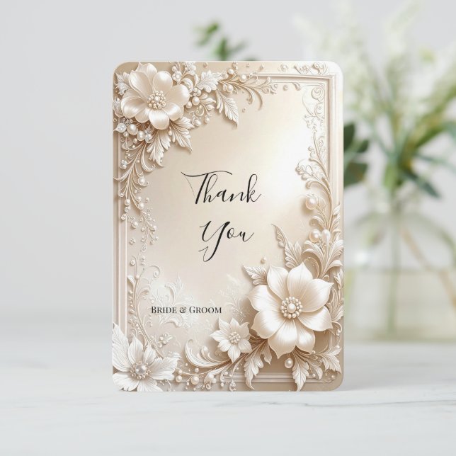 Tarjeta De Agradecimiento Ivory Flowers Thank You Card (Anverso de pie)