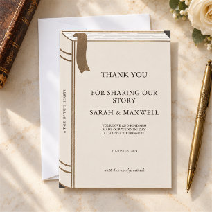 Tarjeta De Agradecimiento Ivory Gold Romántico Libro Antiguo Boda