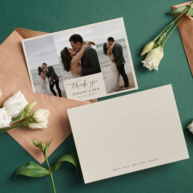 Tarjeta De Agradecimiento Ivory Lined Back 3 Collage de fotos Boda Gracias (Subido por el creador)