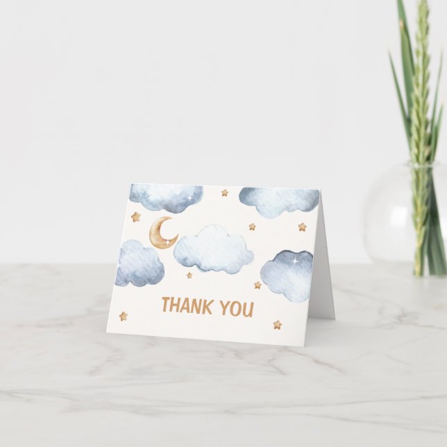 Tarjeta De Agradecimiento Ivory Moon Stars Twinkle Boy Baby Shower (Anverso)