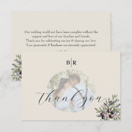 Tarjeta De Agradecimiento Ivory Olive Photo Monogram Wedding