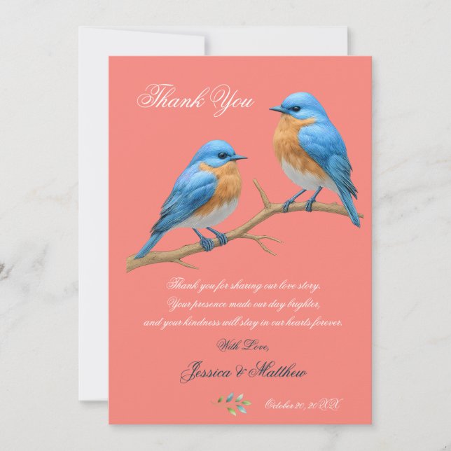 Tarjeta De Agradecimiento Ivory Pastel Lovebirds Romantic Bluebirds Boda (Anverso)