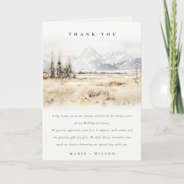Tarjeta De Agradecimiento Jackson Hole Wyoming Watercolor Landscape Wedding (Anverso)