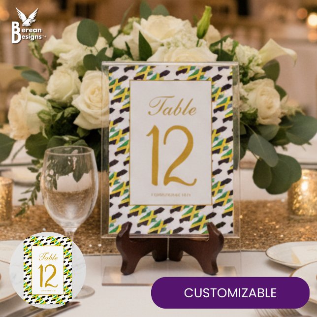 Tarjeta De Agradecimiento JAMAICA Banquet Celebration Wedding Table Number (Stylish JAMAICA TABLE NUMBER for weddings and special events. Customizable number and text.)