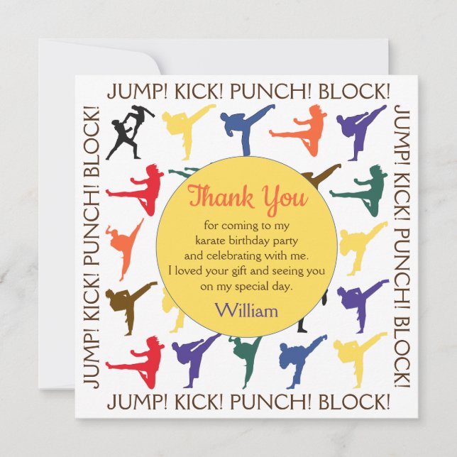 Tarjeta De Agradecimiento Japón moderno Karate Artes Marciales Niños Cumplea (Anverso)