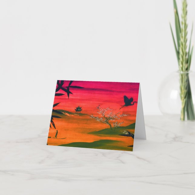 TARJETA DE AGRADECIMIENTO JAPONÉS ARTE ATARDECER (Anverso)