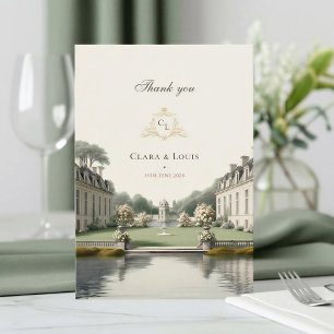 Tarjeta De Agradecimiento Jardín Atemporal   Boda con Monograma de Château F