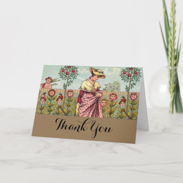 Tarjeta De Agradecimiento Jardín Crecer Flor Mujer Arte Antiguo (Anverso)