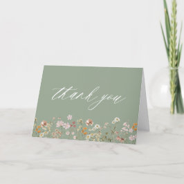 Tarjeta De Agradecimiento Jardín de Bridal Shower de Flores Silvestres Verde
