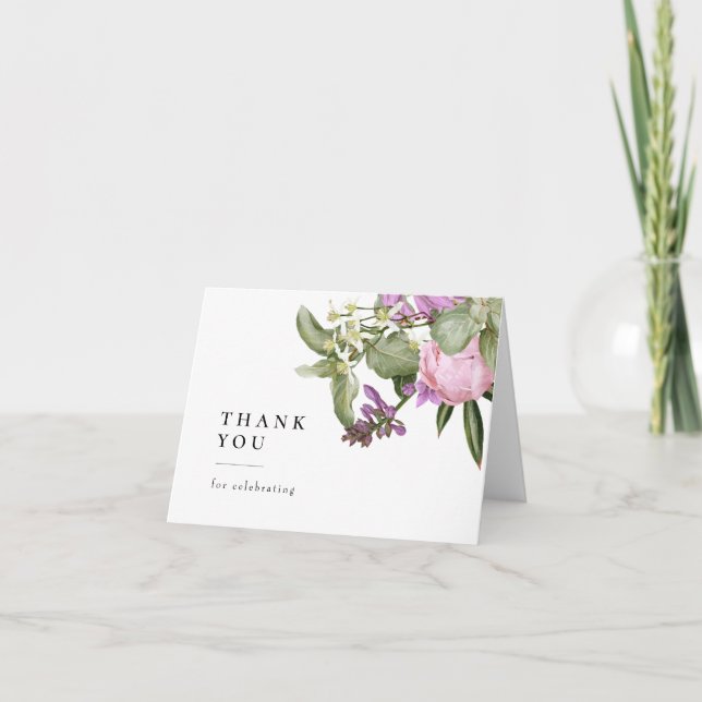 Tarjeta De Agradecimiento Jardín de Flores Rosadas Despedida de Soltera (Anverso)