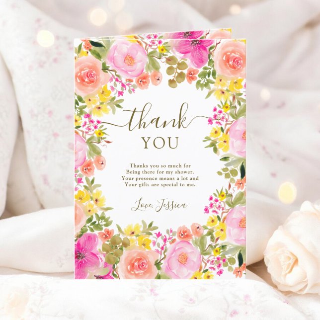 Tarjeta De Agradecimiento Jardín de flores silvestres boho foto baby shower  (Boho wild flowers garden photo bridal shower thank you card)