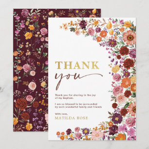 Tarjeta De Agradecimiento Jardín de flores silvestres brillantes de otoño Ba