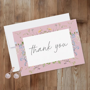 Tarjeta De Agradecimiento Jardín de flores silvestres rosadas elegante boda