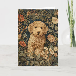 Tarjeta De Agradecimiento Jardín de Flores Vintage Goldendoodle Puppy