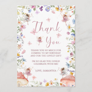 Tarjeta De Agradecimiento Jardín de Hadas de Flores Silvestres 1er Cumpleaño