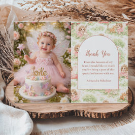Tarjeta De Agradecimiento Jardín de Hadas para Primer Cumpleaños