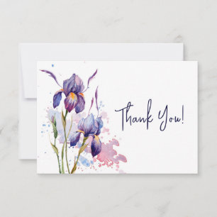 Tarjeta De Agradecimiento Jardín de Iris Azul Púrpura Aquarela Floral