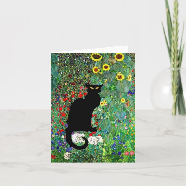 Tarjeta De Agradecimiento Jardín de Klimt con Le Chat Noir (Anverso)