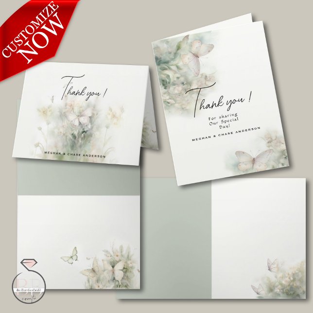 Tarjeta De Agradecimiento Jardín de mariposas encantadas (easy to customize, in 2 styles )