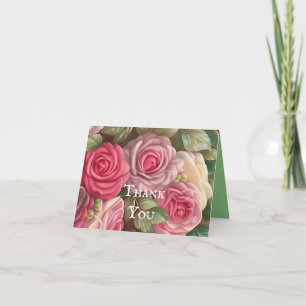 Tarjeta De Agradecimiento Jardín de Rosas de Victoria - Flores rosadas paste