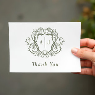 Tarjeta De Agradecimiento Jardín de Rosas Desbordantes Monograma Cresta Boda