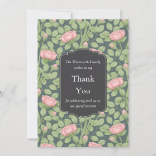 Tarjeta De Agradecimiento Jardín de Rosas Encantadas Azul Pizarra