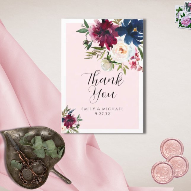 Tarjeta De Agradecimiento Jardín encantado Rubor rosa Marina Borgoña (Subido por el creador)