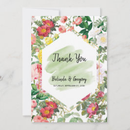 Tarjeta De Agradecimiento Jardín floral, acuarela y Boda geométrico
