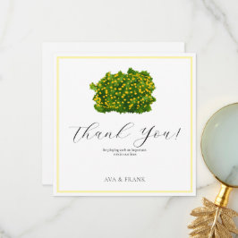 Tarjeta De Agradecimiento Jardín floral amarillo acuarela boda blanca