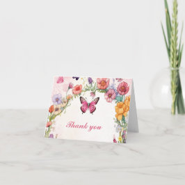 Tarjeta De Agradecimiento Jardín floral Baby Shower de mariposa rosa