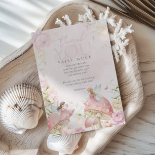 Tarjeta De Agradecimiento Jardín floral de hongos de hada rosa Cumpleaños 1 