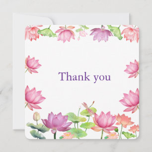 Tarjeta De Agradecimiento Jardín floral de loto rosa acuarela 2.5