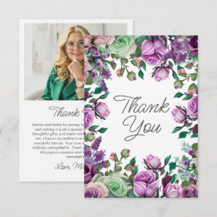 Tarjeta De Agradecimiento Jardín Floral Verde Púrpura Cumpleaños Gracias