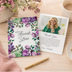 Tarjeta De Agradecimiento Jardín Floral Verde Púrpura Cumpleaños Gracias