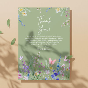 Tarjeta De Agradecimiento Jardín Floral Verde Salvia El Amor está en Flor Re