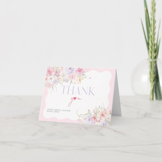 Tarjeta De Agradecimiento Jardín Floral Wavy Flor silvestre moderna ducha de (Anverso)