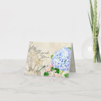 Tarjeta De Agradecimiento Jardín inglés, acuarela rosada azul de los