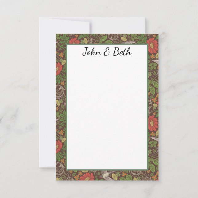 Tarjeta De Agradecimiento Jardín inglés victoriano de pájaro rojo de margari (Anverso)