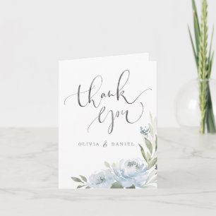 Tarjeta De Agradecimiento Jardín romántico azul polvoriento floral caligrafí