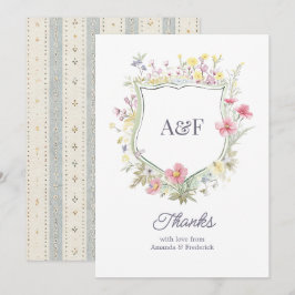 Tarjeta De Agradecimiento Jardín Romántico de Flores Silvestres Monograma Co