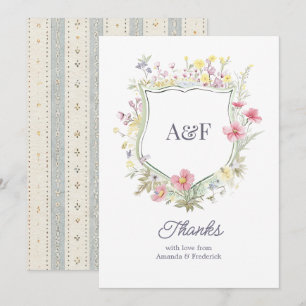 Tarjeta De Agradecimiento Jardín Romántico de Flores Silvestres Monograma Co