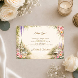 Tarjeta De Agradecimiento Jardín Romántico Fuente Elegancia Boda