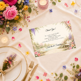 Tarjeta De Agradecimiento Jardín Romántico junto al Lago para una Boda Seren