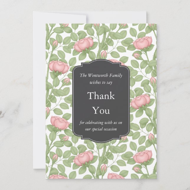 Tarjeta De Agradecimiento Jardín Rosa encantado Blanco (Anverso)