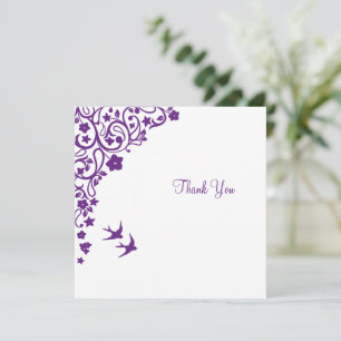 Tarjeta De Agradecimiento Jardín Secreto Bodas Cuadrado Floral Púrpura