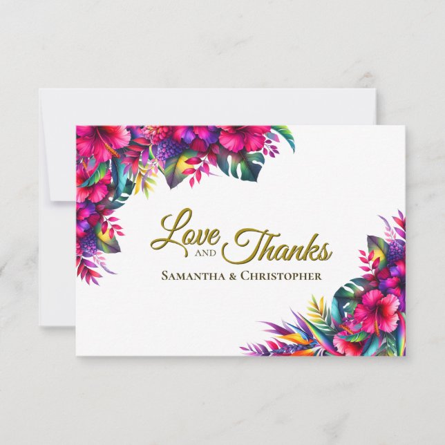 Tarjeta De Agradecimiento Jardín Tropical Colorful Love & Gracias Boda (Anverso)