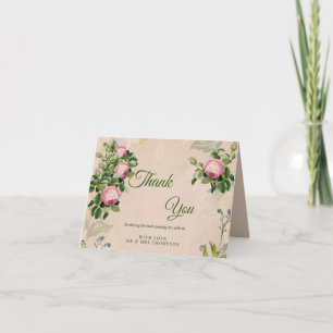 Tarjeta De Agradecimiento Jardín Verde - Rosas Suaves Rosadas Gracias