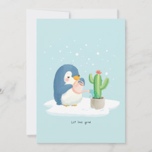 Tarjeta De Agradecimiento Jardinero de penguín de invierno deja crecer el am