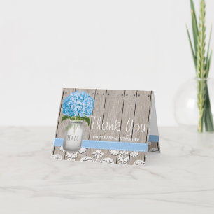 Tarjeta De Agradecimiento JARRA DE MASON MONOGRAMADA CON Hortensia AZUL GRAC